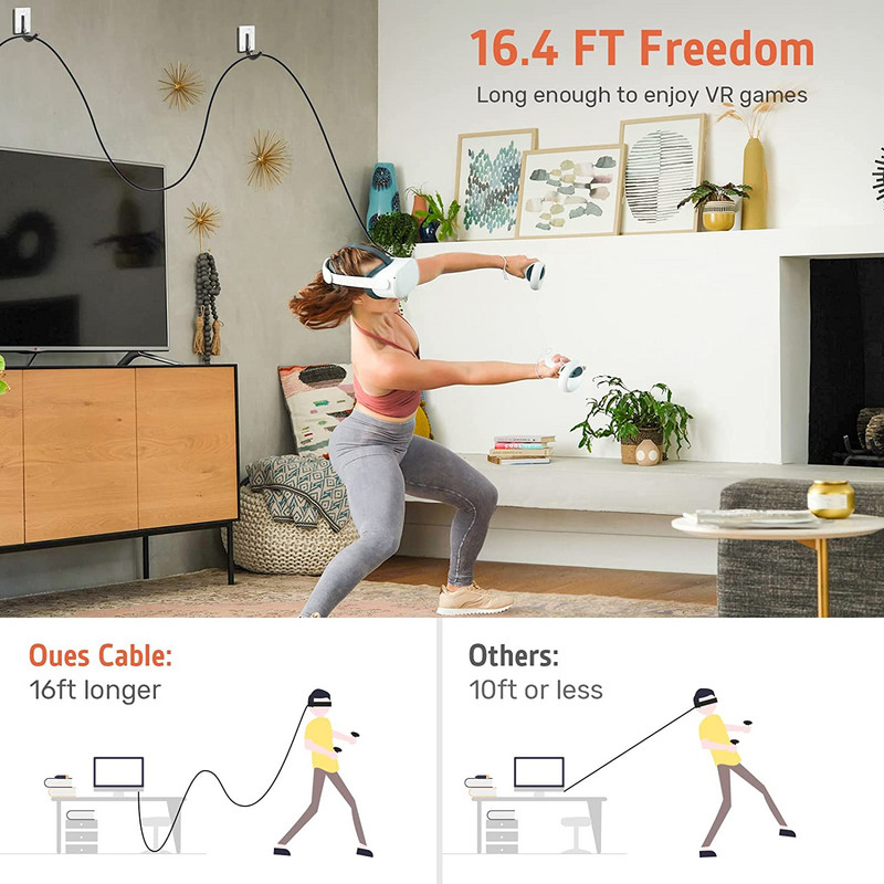 ALXUM 5M jungties kabelis, skirtas Oculus Quest 2 jungties kabelis USB 3.0 greito įkrovimo laidas USB C iki C tipo duomenų perdavimo kabelis, skirtas asmeniniam kompiuteriui Steam VR