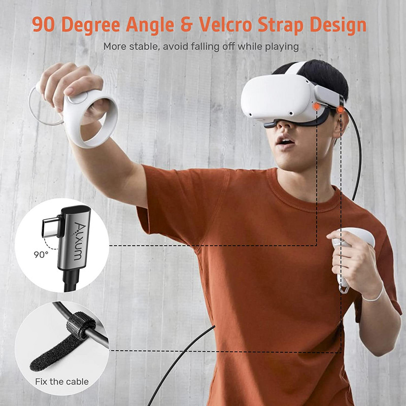 ALXUM 5M jungties kabelis, skirtas Oculus Quest 2 jungties kabelis USB 3.0 greito įkrovimo laidas USB C iki C tipo duomenų perdavimo kabelis, skirtas asmeniniam kompiuteriui Steam VR