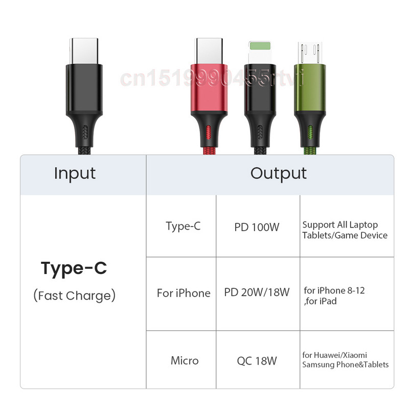 3 u 1 20 W USB C kabel za iPhone 13 12 11 Pro Max Macbook Pro Xiaomi 3A 60 W QC4.0 3.0 Micro USB Type C kabel za punjenje punjača