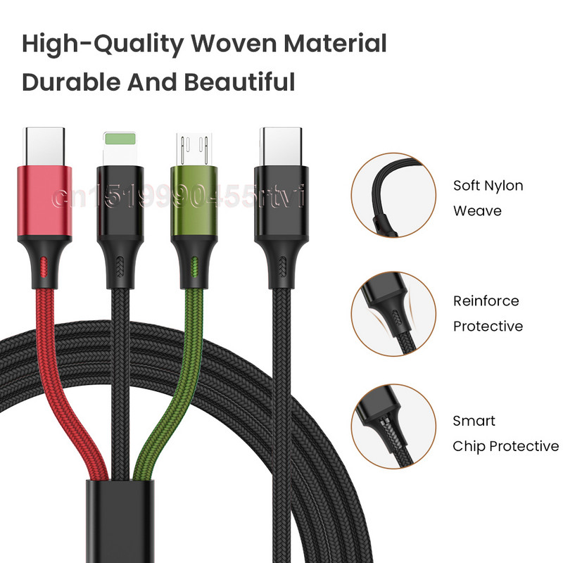 3 u 1 20 W USB C kabel za iPhone 13 12 11 Pro Max Macbook Pro Xiaomi 3A 60 W QC4.0 3.0 Micro USB Type C kabel za punjenje punjača