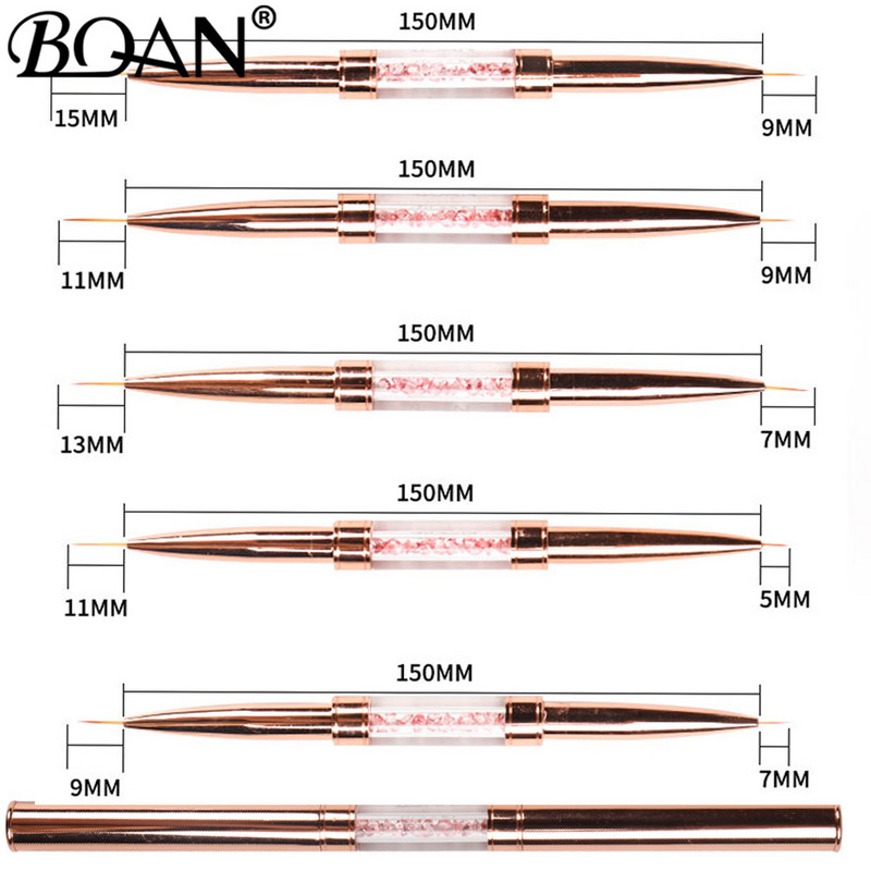 BQAN 1db Gold Rose duplafejű körömkefe kristály rajzoló ecset bélés ecset festőtoll gél lakk kristály köröm művészet manikűr