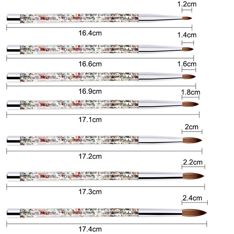 Uus Glitter käepidemega küünekunsti pintsel akrüülpuudri jaoks 100% nailonist maniküüri akrüülküünte ümmargune vedela küünekunsti pintsel 7 suurust