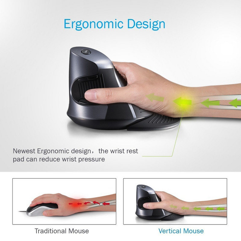Delux M618G punjivi vertikalni bežični miš, ergonomski 4000 DPI optički miševi s uklonjivim osloncem za dlan za računalo