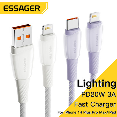 Καλώδιο ESSAGER PD 20W USB C για iPhone 12 13 14 Plus Pro Max 3A Καλώδιο γρήγορης φόρτισης για iPad Καλώδιο δεδομένων 0,5/1/2/3m