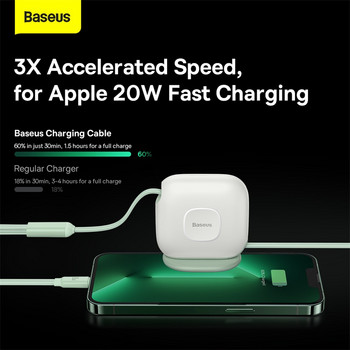 Baseus Retractable 100W 3 в 1 USB C кабел за iPhone 14 13 Настолно зарядно USB Type C Бързо зареждане за Macbook Samsung Xiaomi