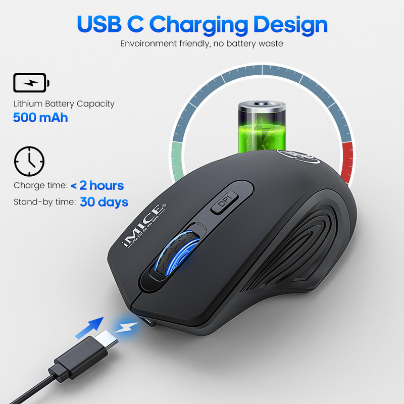 Újratölthető vezeték nélküli egér számítógép Bluetooth csendes egér Ergonomikus PC Gamer egerek MacBook laptophoz USB játék egér