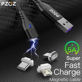 PZOZ 5A cablu magnetic tip c încărcător rapid usb cablu micro usb pentru iphone 11 max xr redmi note 9s cablu de încărcare magnetic de grade