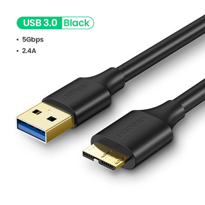 Ugreen Micro USB 3.0 Cable 3A Greito įkrovimo Micro B Kabelio Laidas Mobiliojo telefono duomenų kabelis, skirtas Samsung Note 3 S5 Toshiba kietajam diskui