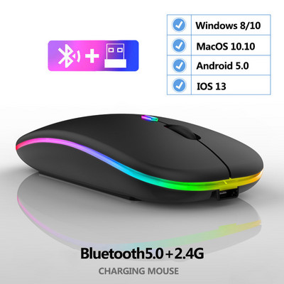 Belaidė pelė Įkraunama Bluetooth pelė su RGB šviesa, skirta nešiojamam kompiuteriui planšetiniam kompiuteriui Macbook Ergonomiškas USB žaidimų Mause Gamer
