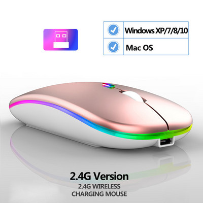 Belaidė pelė Įkraunama Bluetooth pelė su RGB šviesa, skirta nešiojamam kompiuteriui planšetiniam kompiuteriui Macbook Ergonomiškas USB žaidimų Mause Gamer