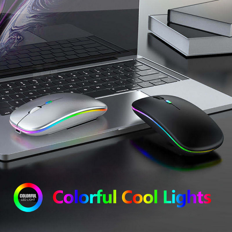 Belaidė pelė Įkraunama Bluetooth pelė su RGB šviesa, skirta nešiojamam kompiuteriui planšetiniam kompiuteriui Macbook Ergonomiškas USB žaidimų Mause Gamer