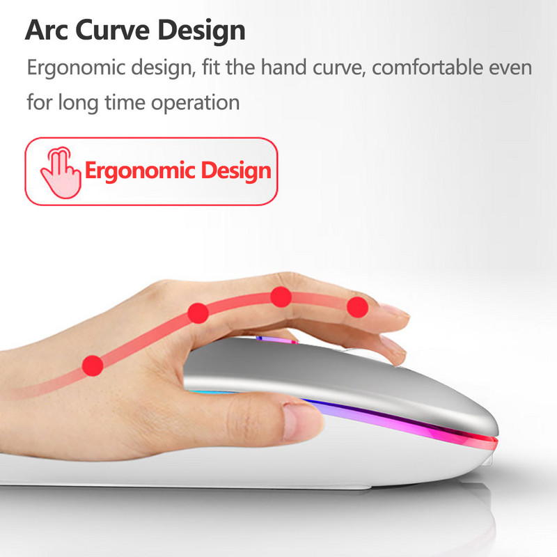 Belaidė pelė Įkraunama Bluetooth pelė su RGB šviesa, skirta nešiojamam kompiuteriui planšetiniam kompiuteriui Macbook Ergonomiškas USB žaidimų Mause Gamer
