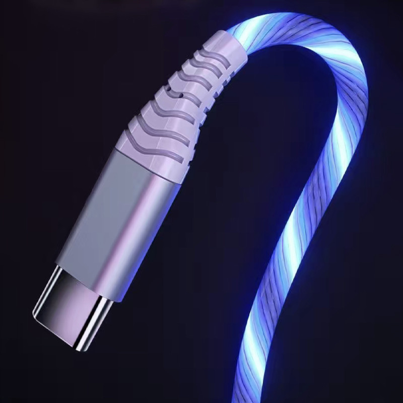 Švytintis LED C tipo kabelis 3A greito įkrovimo kabeliai C tipo didelės spartos duomenų perdavimo laidas, tekantis srautinis šviesos diodas, USB C laidas