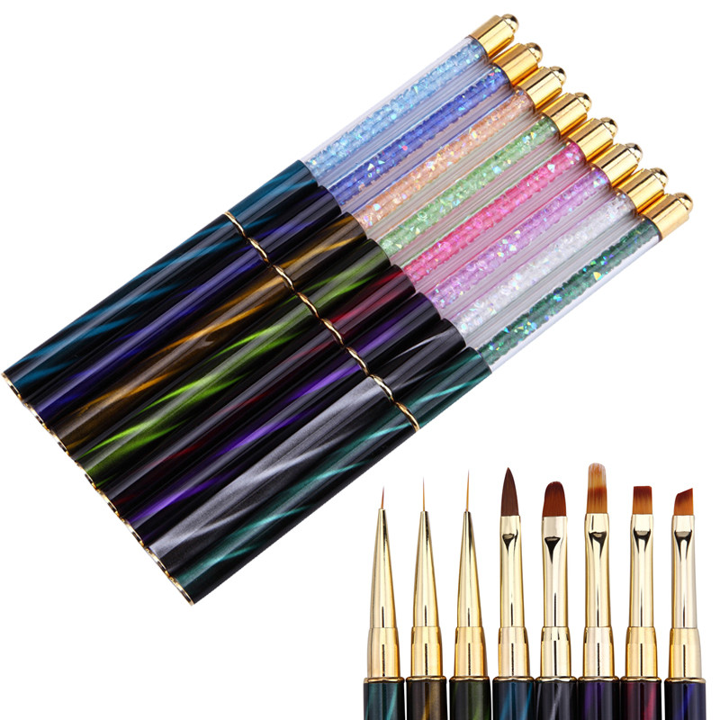 Nagų šepetėliai manikiūrui Gelinis šepetėlis nagų įdėklui Art Pen Akrilo pudra Carving Brush Crystal UV Gel dažymo įrankių priedai