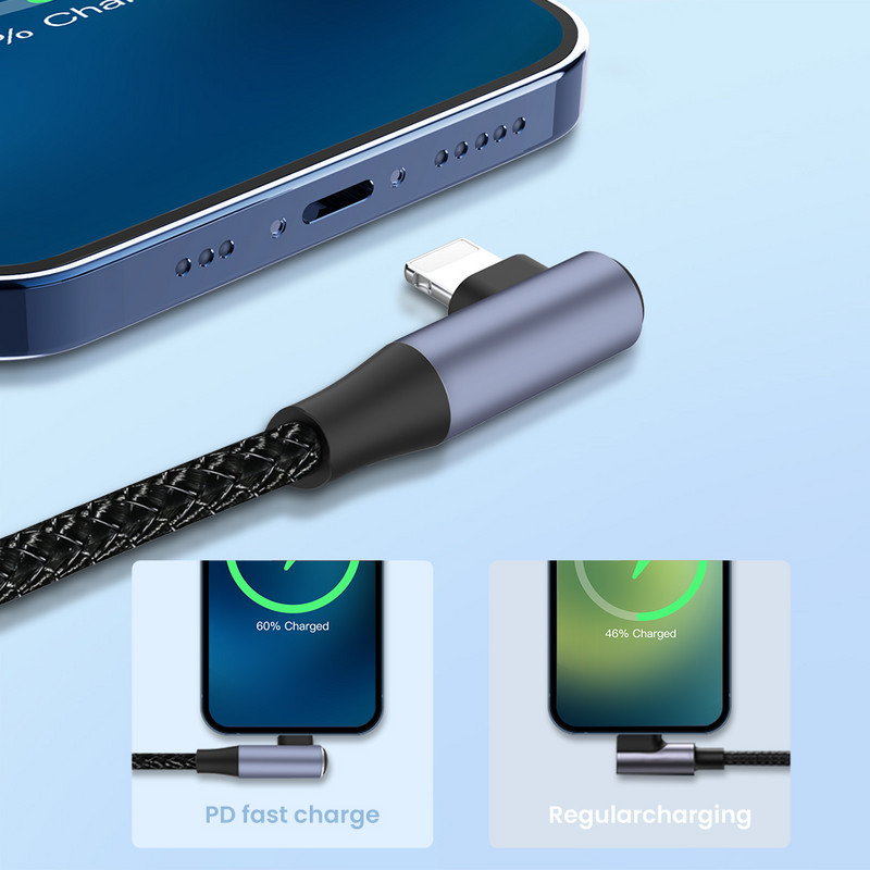 PD 20W dupla könyökös USB-kábel iPhone 13 12 Mini 11 Pro Max gyorstöltő USB C típusú kábel töltő adatkábel Macbookhoz