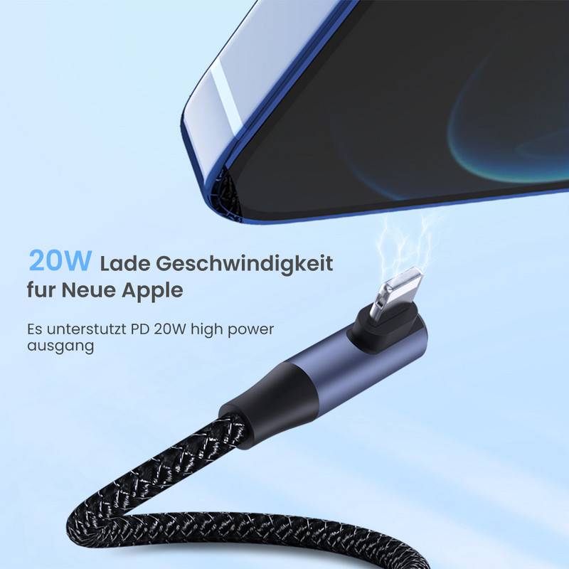 PD 20W dupla könyökös USB-kábel iPhone 13 12 Mini 11 Pro Max gyorstöltő USB C típusú kábel töltő adatkábel Macbookhoz