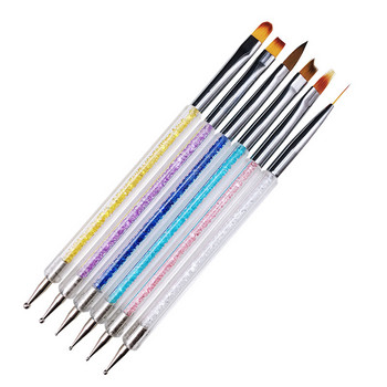 Σετ βουρτσών νυχιών 2 σε 1 διπλές άκρες Dotting σχέδιο Ζωγραφική σκάλισμα Dotting Pen Flat Fan Liner Ακρυλικό Gel Βουρτσών