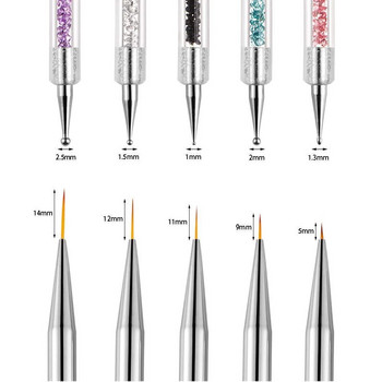 Σετ βουρτσών νυχιών 2 σε 1 διπλές άκρες Dotting σχέδιο Ζωγραφική σκάλισμα Dotting Pen Flat Fan Liner Ακρυλικό Gel Βουρτσών