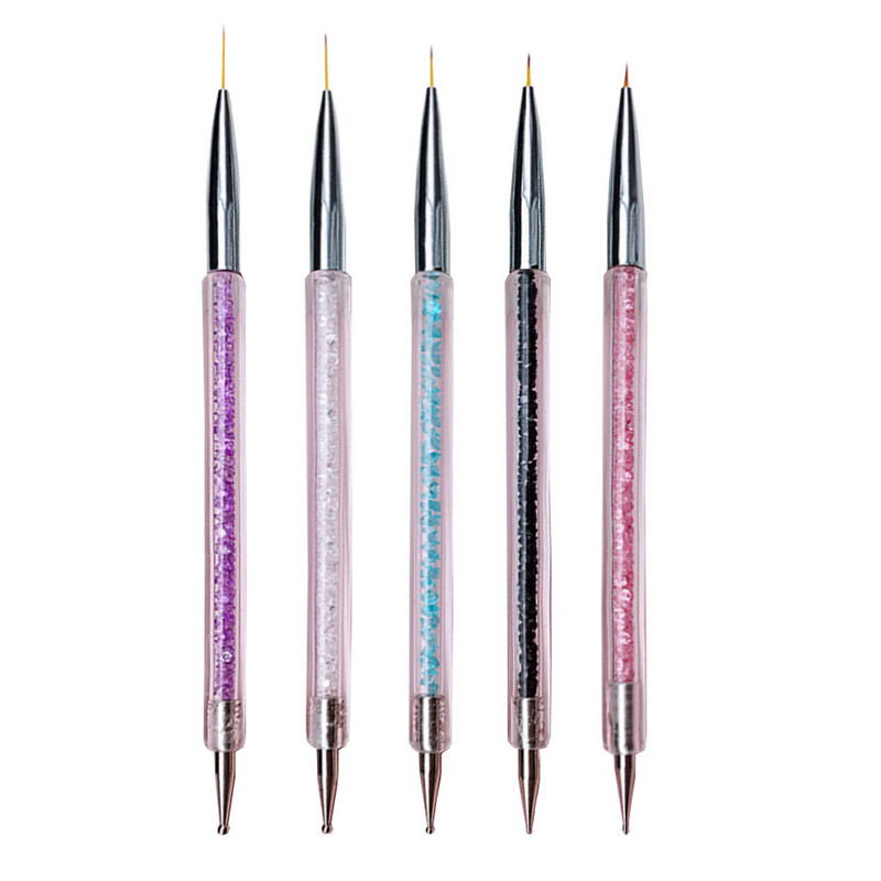 Nagų šepetėlių rinkinys 2 viename Dviejų galų taškavimo piešimas Piešimas Drožyba Taškymo rašiklis plokščias ventiliatoriaus įdėklas Akrilo gelio šepetėlių rinkinys