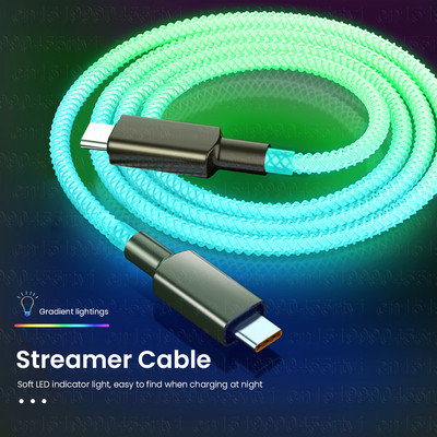 Καλώδιο USB τύπου C 6A 66W RGB για Huawei P50 P40 100W Γρήγορη φόρτιση Καλώδιο δεδομένων φορτιστή USB C για Macbook Pro Xiaomi 9 Samsung S20