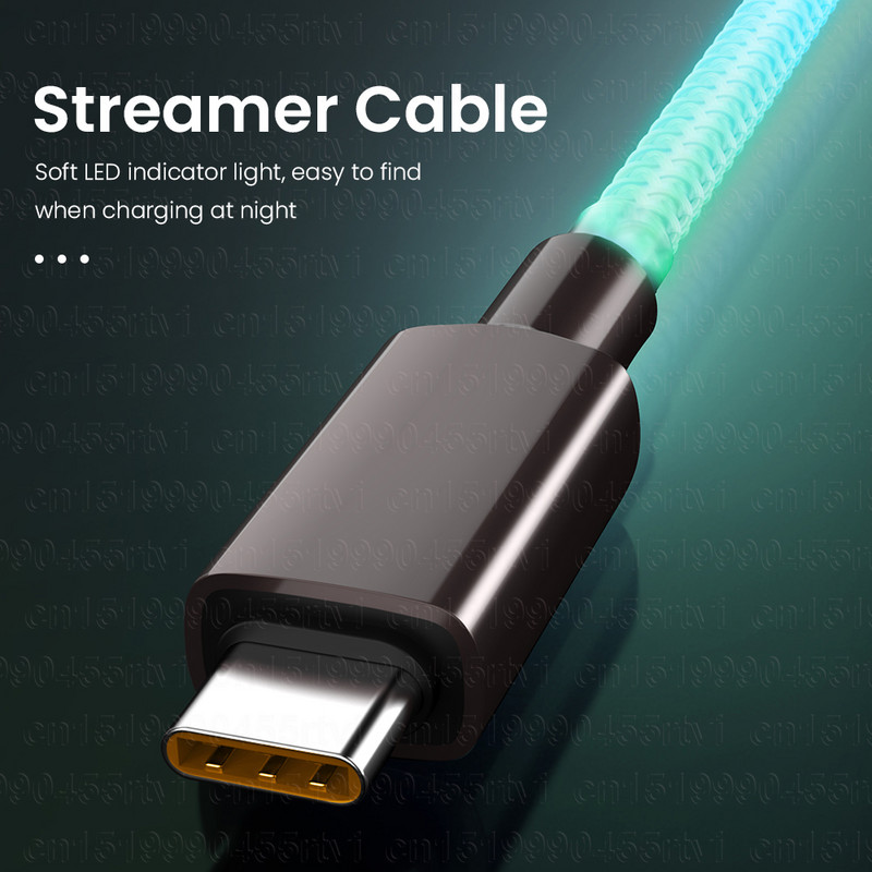 Καλώδιο USB τύπου C 6A 66W RGB για Huawei P50 P40 100W Γρήγορη φόρτιση Καλώδιο δεδομένων φορτιστή USB C για Macbook Pro Xiaomi 9 Samsung S20