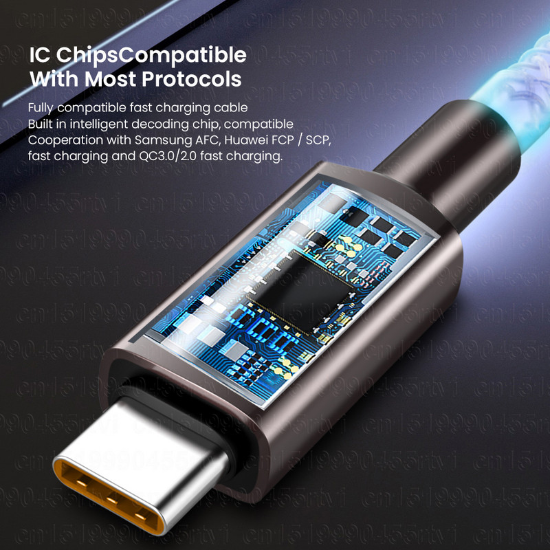 Καλώδιο USB τύπου C 6A 66W RGB για Huawei P50 P40 100W Γρήγορη φόρτιση Καλώδιο δεδομένων φορτιστή USB C για Macbook Pro Xiaomi 9 Samsung S20