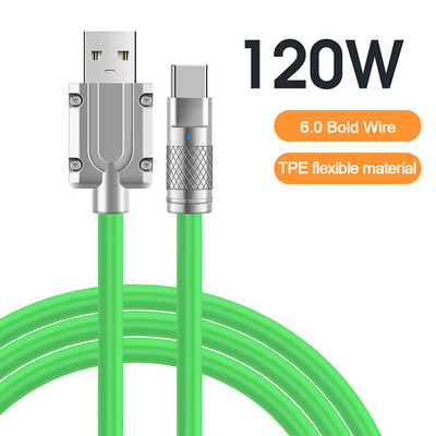 Καλώδιο καλωδίου τύπου C 120W 6A Καλώδιο Super Fast Charging Liquid Silicone για Xiaomi Huawei Samsung Bold 6.0 Data Line Rainbow Colors