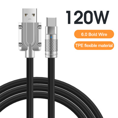 Καλώδιο καλωδίου τύπου C 120W 6A Καλώδιο Super Fast Charging Liquid Silicone για Xiaomi Huawei Samsung Bold 6.0 Data Line Rainbow Colors