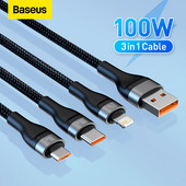 Kábel Baseus 3 v 1 USB typu C 100W s rýchlym nabíjaním a dátovým káblom pre iPhone 13 Pro, nabíjačka telefónu pre Xiaomi Samsung, micro USB kábel