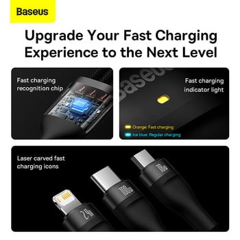 Baseus 3 в 1 USB тип C кабел 100 W кабел за данни за бързо зареждане за iPhone 13 Pro Зарядно за телефон Xiaomi Samsung Micro USB кабел