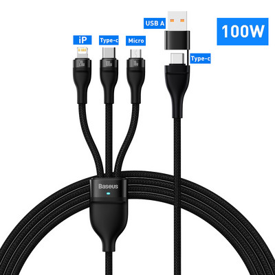 Kábel Baseus 3 v 1 USB typu C 100W s rýchlym nabíjaním a dátovým káblom pre iPhone 13 Pro, nabíjačka telefónu pre Xiaomi Samsung, micro USB kábel