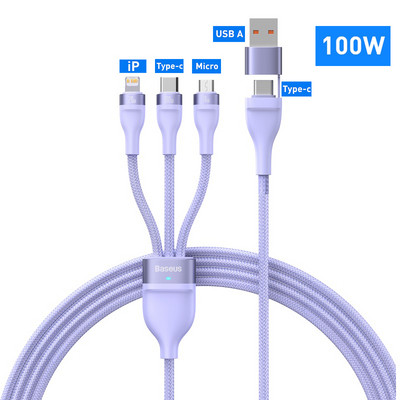 Kábel Baseus 3 v 1 USB typu C 100W s rýchlym nabíjaním a dátovým káblom pre iPhone 13 Pro, nabíjačka telefónu pre Xiaomi Samsung, micro USB kábel