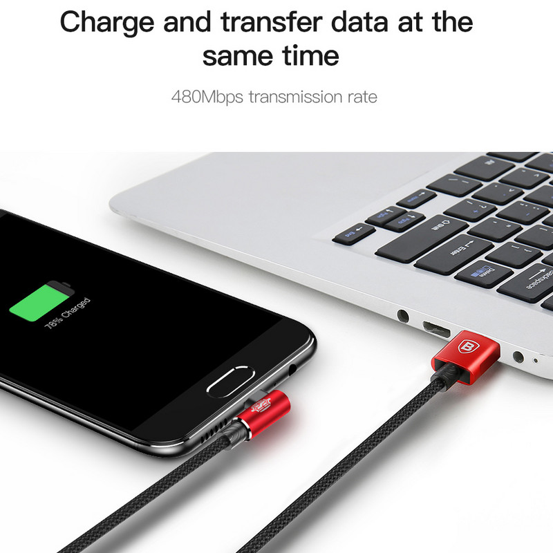 Baseus 90-stupňový micro USB kábel pre rýchle nabíjanie a nabíjanie mobilných telefónov, dátový kábel, microUSB kábel pre Samsung Xiaomi Android 2m