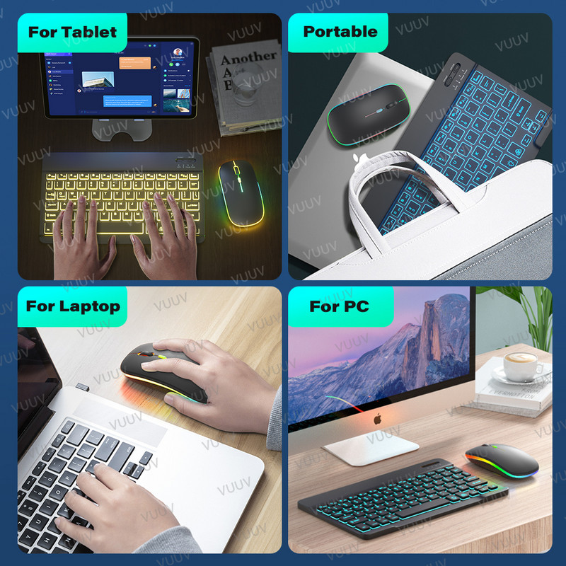 Bluetooth bežični miš za računalo PC prijenosno računalo iPad tablet MacBook s RGB pozadinskim osvjetljenjem Ergonomski tihi punjivi USB miš