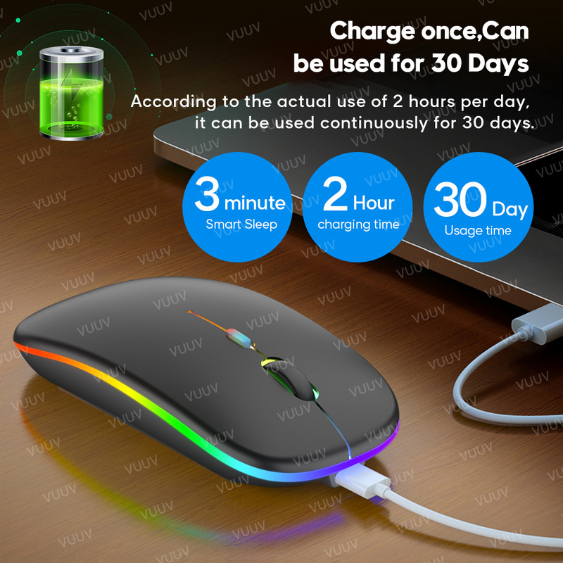 Bluetooth bežični miš za računalo PC prijenosno računalo iPad tablet MacBook s RGB pozadinskim osvjetljenjem Ergonomski tihi punjivi USB miš