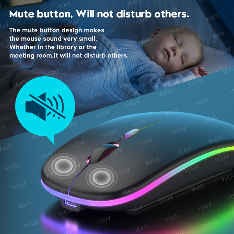Bluetooth bežični miš za računalo PC prijenosno računalo iPad tablet MacBook s RGB pozadinskim osvjetljenjem Ergonomski tihi punjivi USB miš