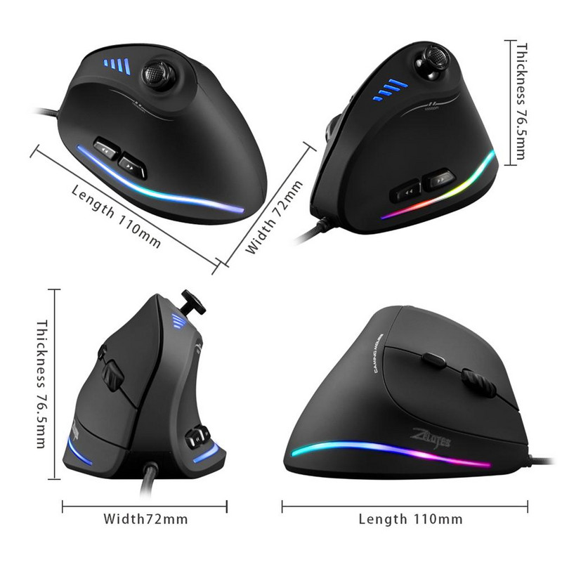 Για ZELOTES Vertical Gaming Mouse Προγραμματιζόμενο USB Ενσύρματο οπτικό ποντίκι RGB 11 κουμπιά 10000 DPI Ρυθμιζόμενα εργονομικά ποντίκια Gamer