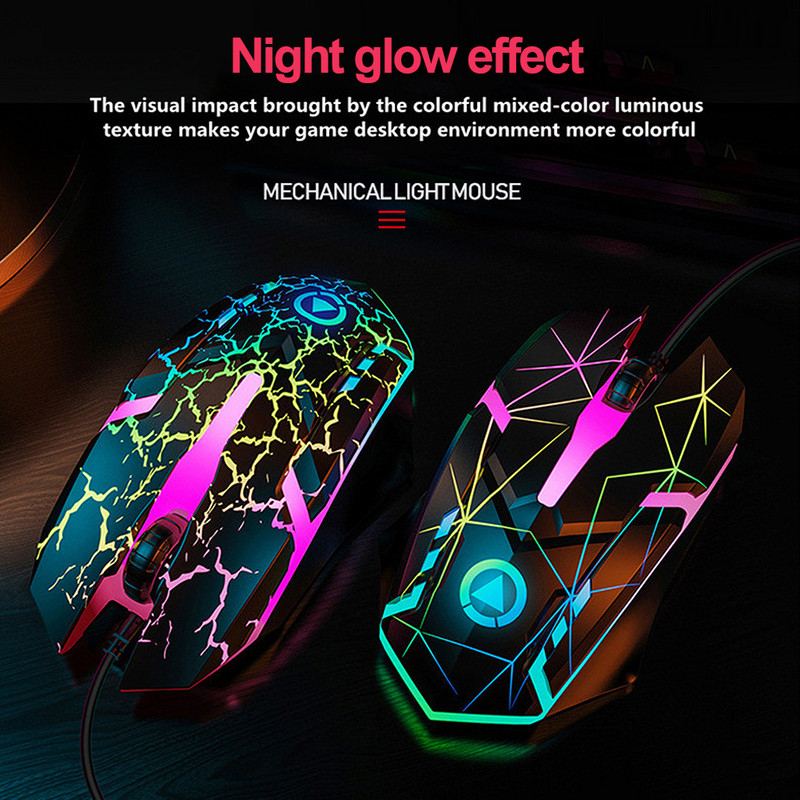 1200 DPI USB vezetékes játék egér Optikai számítógépes egér PC laptophoz 3 gombos Ergonomikus egér Led Light Night Glow mechanikus egér