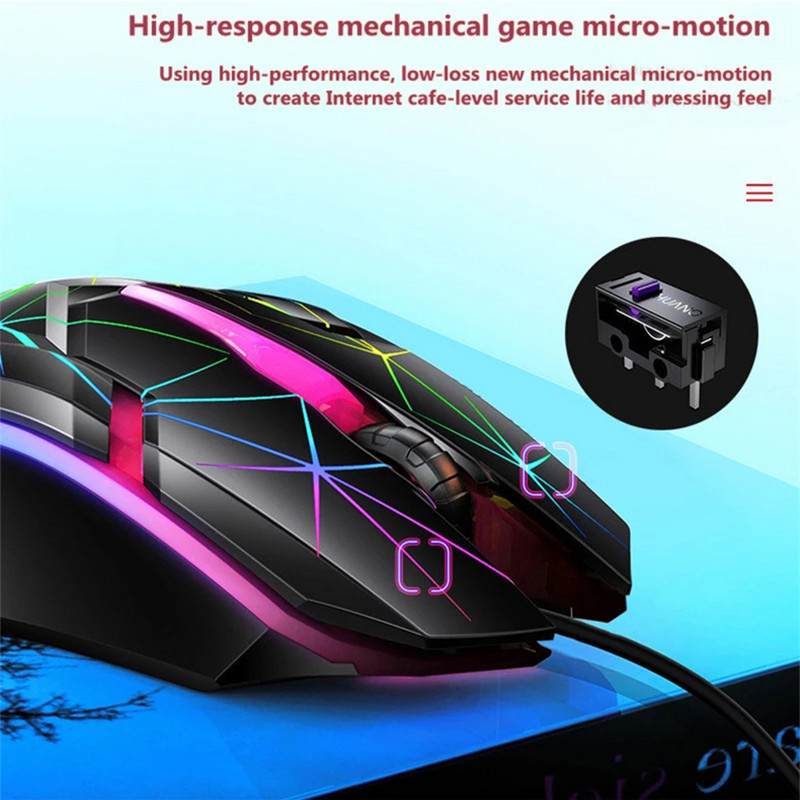 1200 DPI USB vezetékes játék egér Optikai számítógépes egér PC laptophoz 3 gombos Ergonomikus egér Led Light Night Glow mechanikus egér