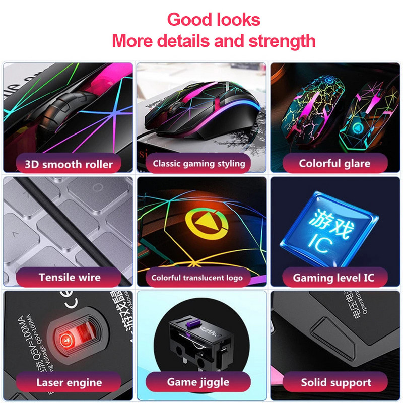 1200 DPI USB vezetékes játék egér Optikai számítógépes egér PC laptophoz 3 gombos Ergonomikus egér Led Light Night Glow mechanikus egér