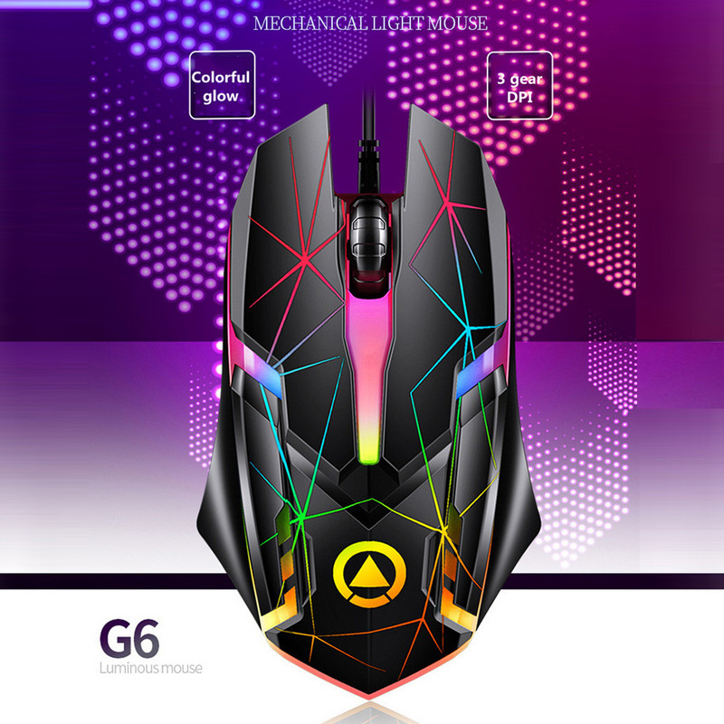 1200 DPI USB vezetékes játék egér Optikai számítógépes egér PC laptophoz 3 gombos Ergonomikus egér Led Light Night Glow mechanikus egér