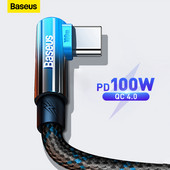 Baseus 100W koljenasti USB kabel za Xiaomi Samsung S20 S21 USB C kabel za brzo punjenje 90 stupnjeva QC 3.0 kabel za igranje