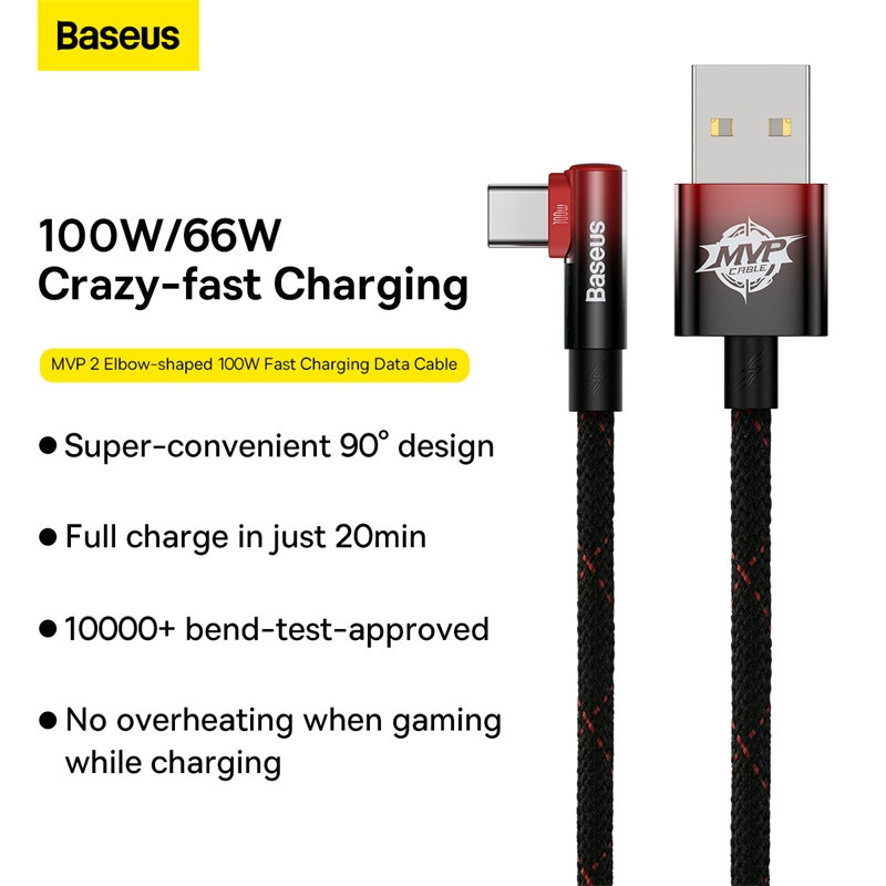 Baseus 100W koljenasti USB kabel za Xiaomi Samsung S20 S21 USB C kabel za brzo punjenje 90 stupnjeva QC 3.0 kabel za igranje