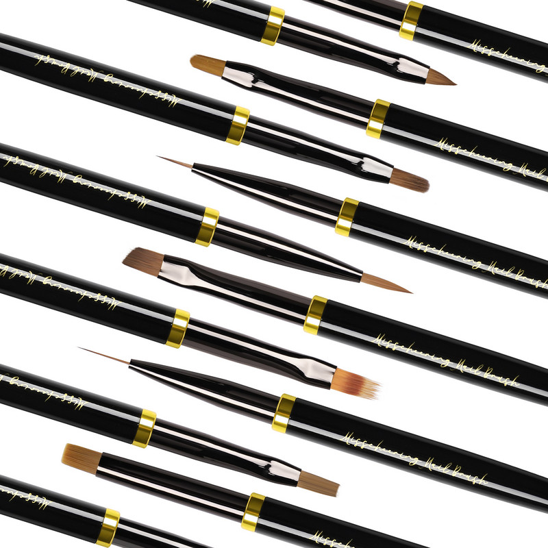 Fekete Nail Art Brush Gél ecset manikűrhöz Akril UV gél hosszabbító toll hal körömlakk festő ecset körömecset