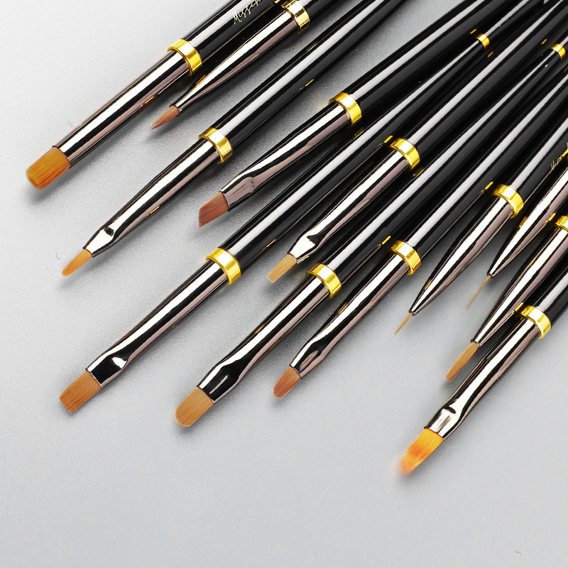 Fekete Nail Art Brush Gél ecset manikűrhöz Akril UV gél hosszabbító toll hal körömlakk festő ecset körömecset