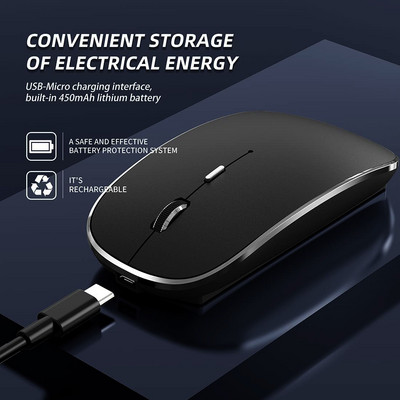 Mouse fără fir, încărcabil, portabil, silențios, USB și mouse cu mod dublu tip C 3 DPI reglabil pentru laptop, Mac, MacBook, Android, PC