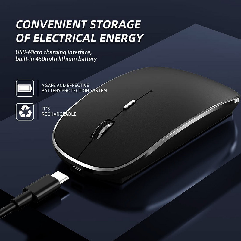 Mouse fără fir, încărcabil, portabil, silențios, USB și mouse cu mod dublu tip C 3 DPI reglabil pentru laptop, Mac, MacBook, Android, PC