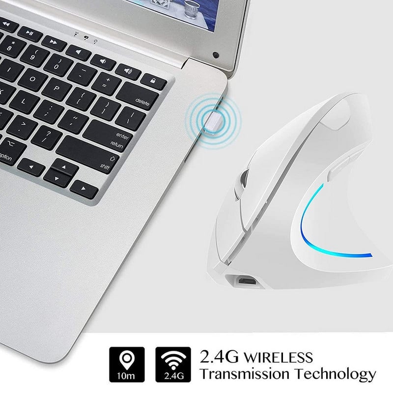 ONLIVING Ergonomikus vezeték nélküli egér 2.4G USB újratölthető függőleges egér, állítható DPI 800 1200 1600 2400 otthoni irodai számítógéphez