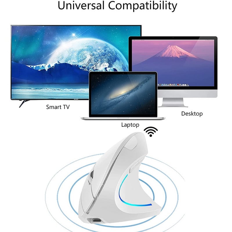 ONLIVING Ergonomikus vezeték nélküli egér 2.4G USB újratölthető függőleges egér, állítható DPI 800 1200 1600 2400 otthoni irodai számítógéphez