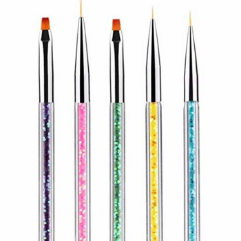 5 бр./компл. Двоен край Nail Art Dotting Pen Акрилна линия за рисуване Четка за цветя Rhinestone Crystal UV Gel Painting Инструмент за маникюр